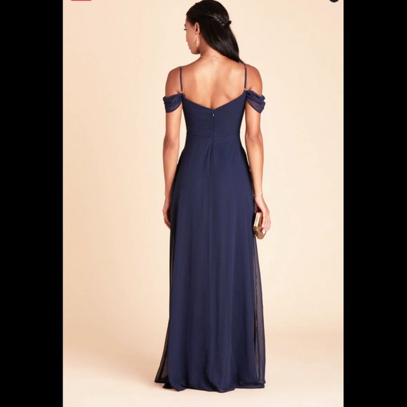 Birdy Grey Devin Convertible Chiffon Maxi Dress w/Detachable Sleeves Navy Blue - Picture 3 of 4